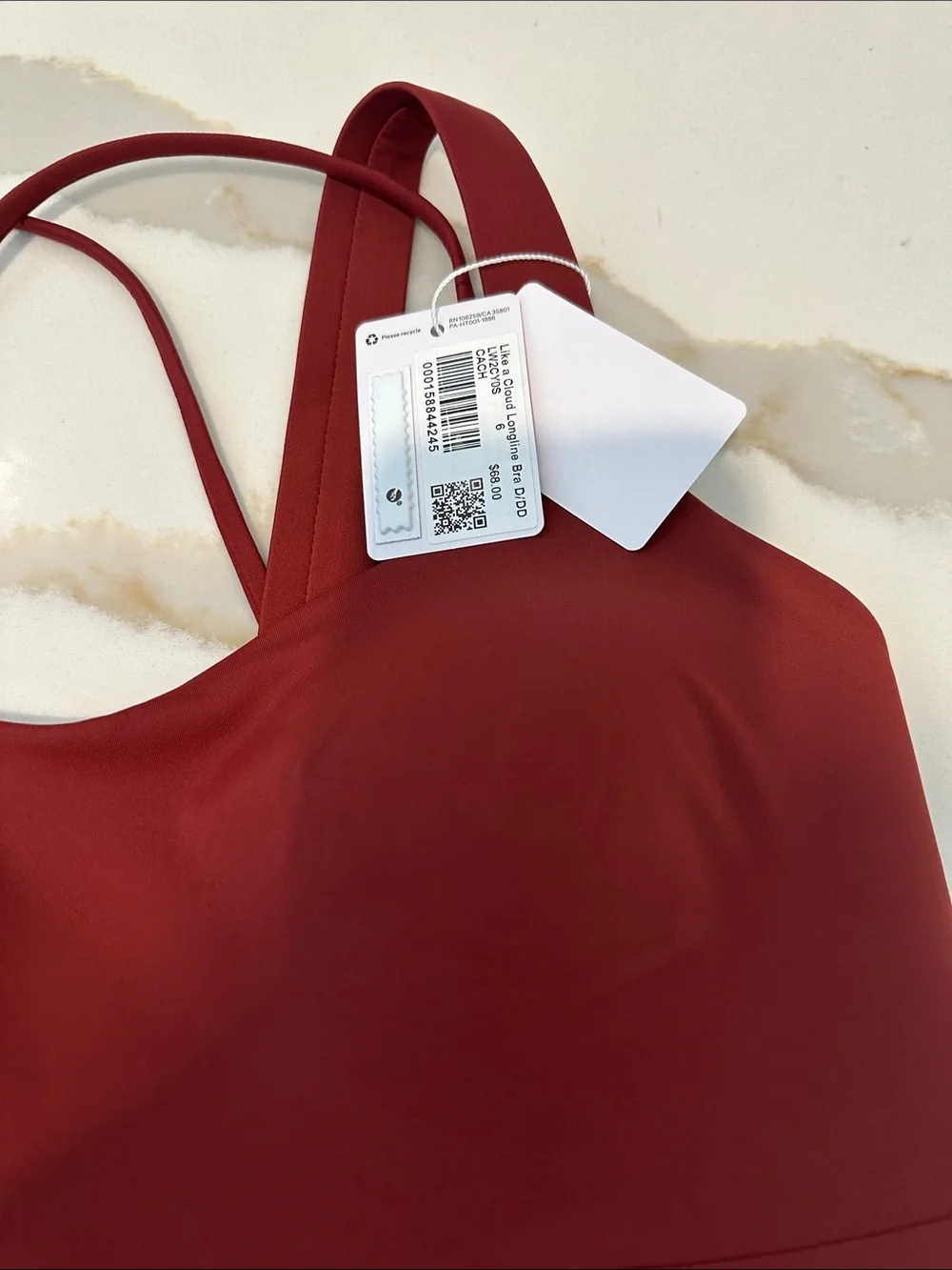 Lululemon Like a Cloud Longline Bra D/DD Cup cranberry charm size 6‎ NWT